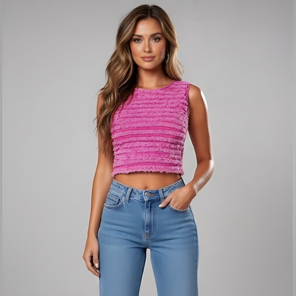 By Design Tops - Hot Distressed Pink Denim Top